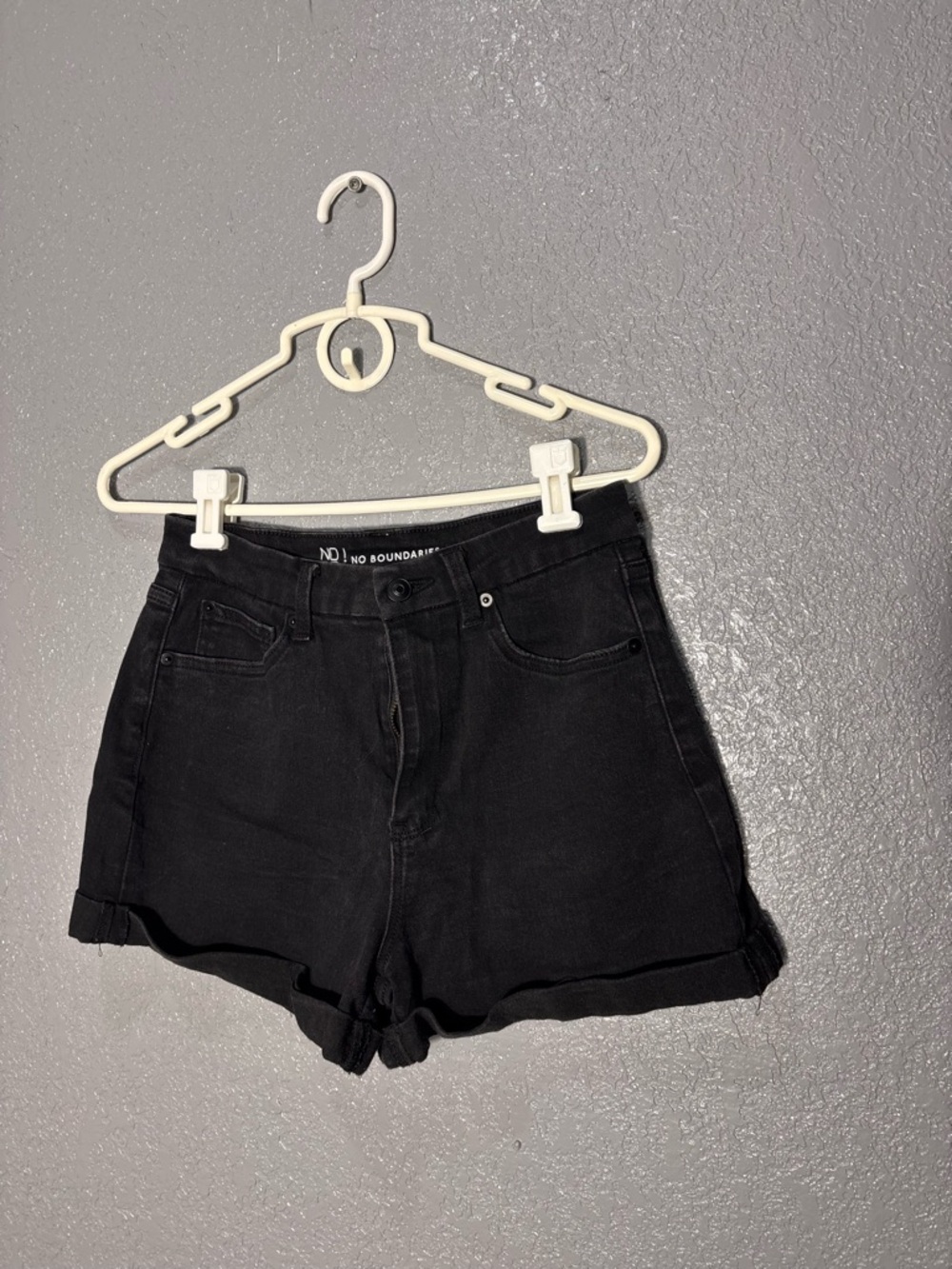No Boundaries Black High-Rise Rolled Hem Denim Shorts